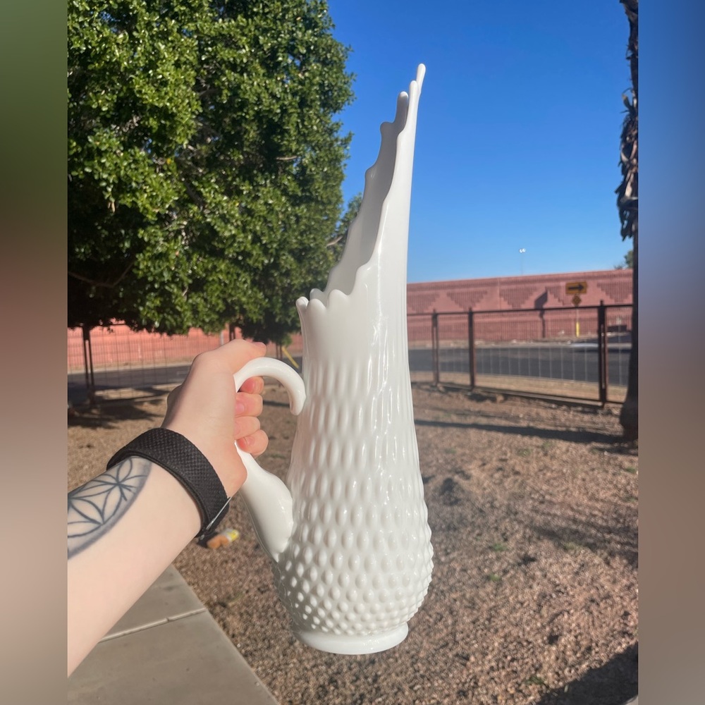 Fenton Milk Glass Hobnail Pitcher Vase 16.5” inches tall